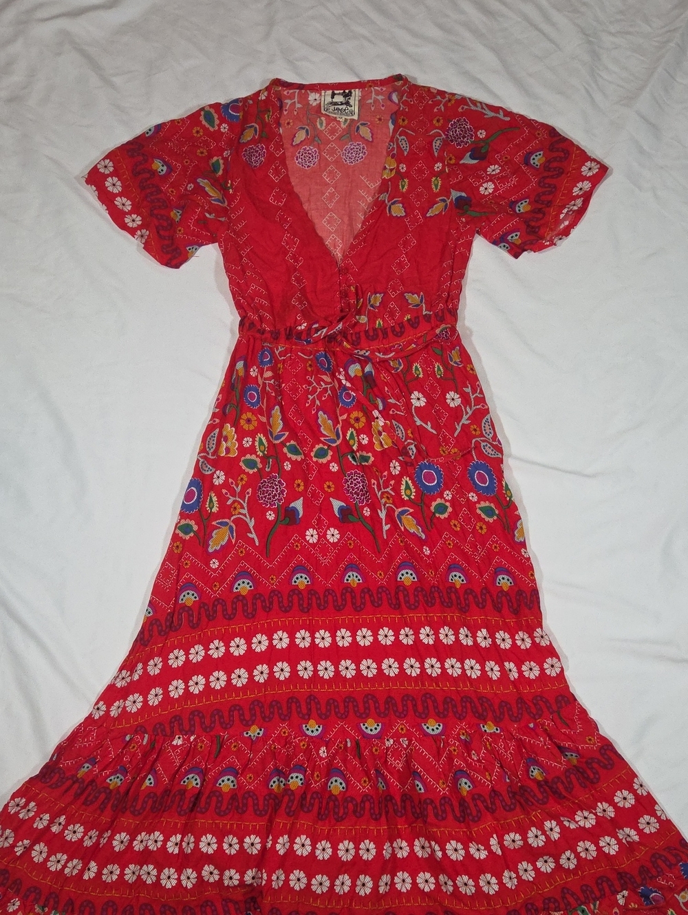 Jaase Floral Red Bohemian Maxi Dress Button Front Size XS
